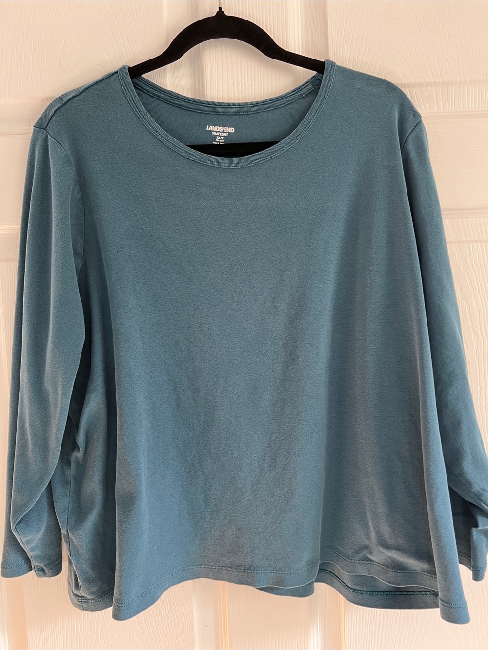 Lands' End Teal-Blue Long Sleeve Crewneck 100% cotton shaped Top
